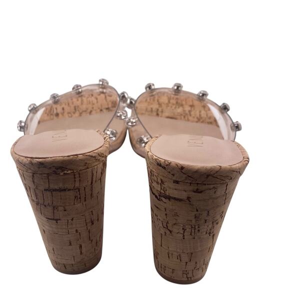 Venus Clear Embellished Cork Heel Sandals Slip On Open Toe Size 7 NWOT - Picture 3 of 4